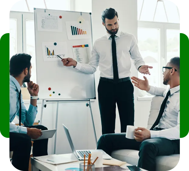 A team reviewing business performance charts together